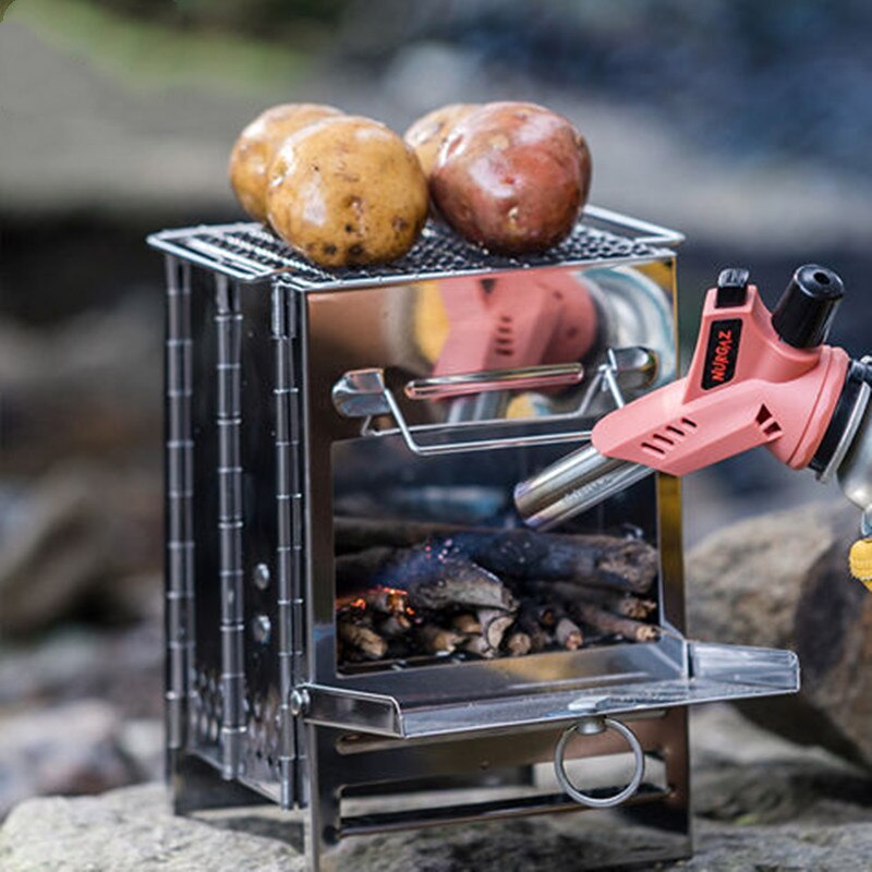Mini Outdoor Firewood Stove Portable Camping Picnic BBQ Travel Folding Stainless Steel Wood Stove Charcoal Cooking Grill Stove