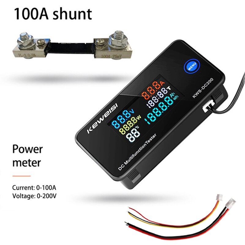 Digital Voltmeter KWS DC 0-200 DC Energy Power Meter LED AC Wattmeter Electric Meter With Reset Function 0-100A: DC200V 100A