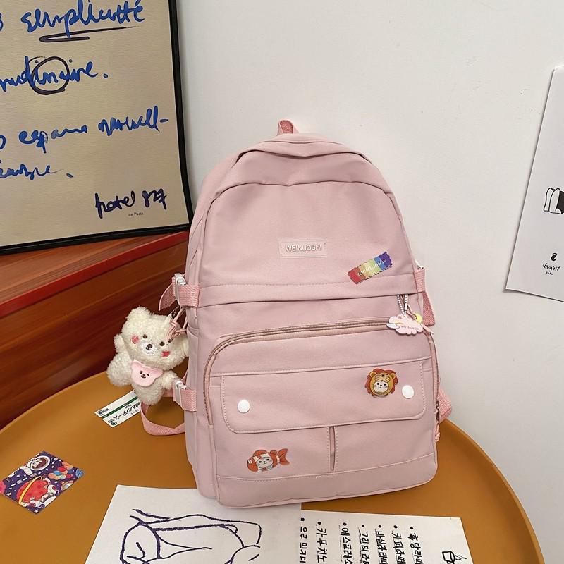 Einfarbiger damenrucksack aus Nylon, wasserdicht, freundlicher-schulrucksack, geräumiger, trendiger reiserucksack, mochila: Rosa