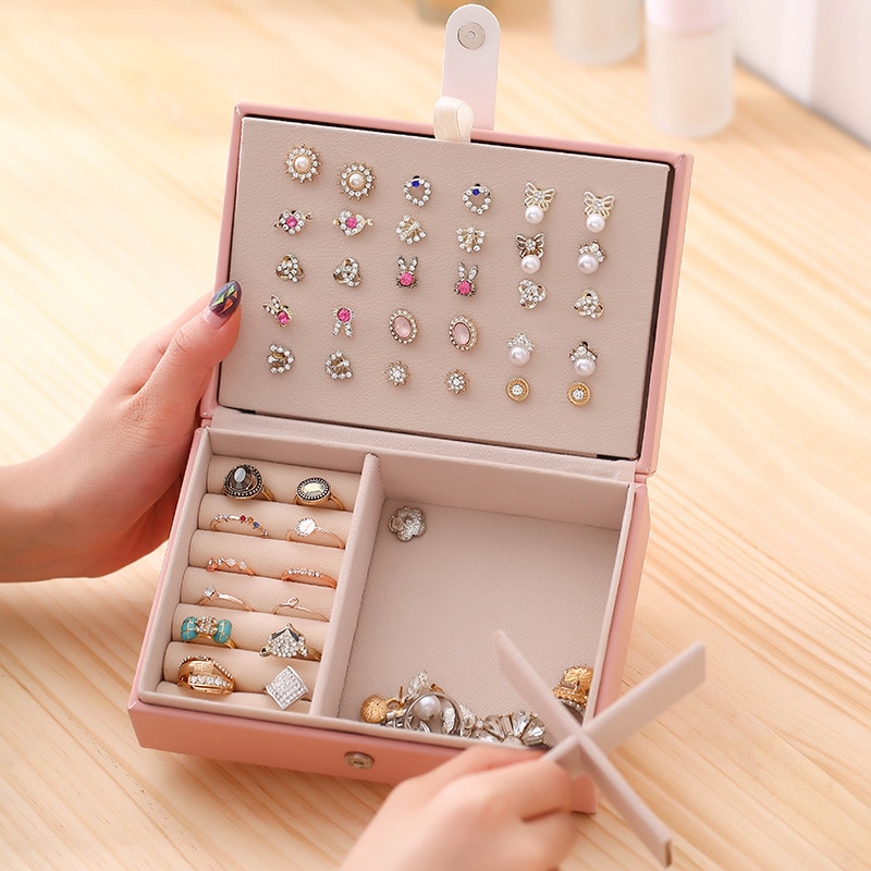 Caja de anillo con de cuero para joyería, caja de anillo con de de , ideal para