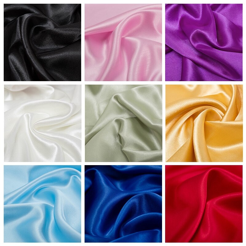 Tela de satén 100% poliéster por metros para coser vestidos, decoración para de boda, accesorios de tela para el hogar, T105