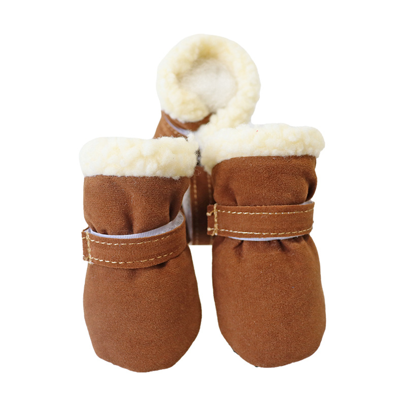 4Pcs Puppy Dog Katoen Schoenen Winter Warm Plus Fluwelen Antislip Kleine Hond Schoenen Sokken Bichon York Teddy laarzen: Brown / Xl