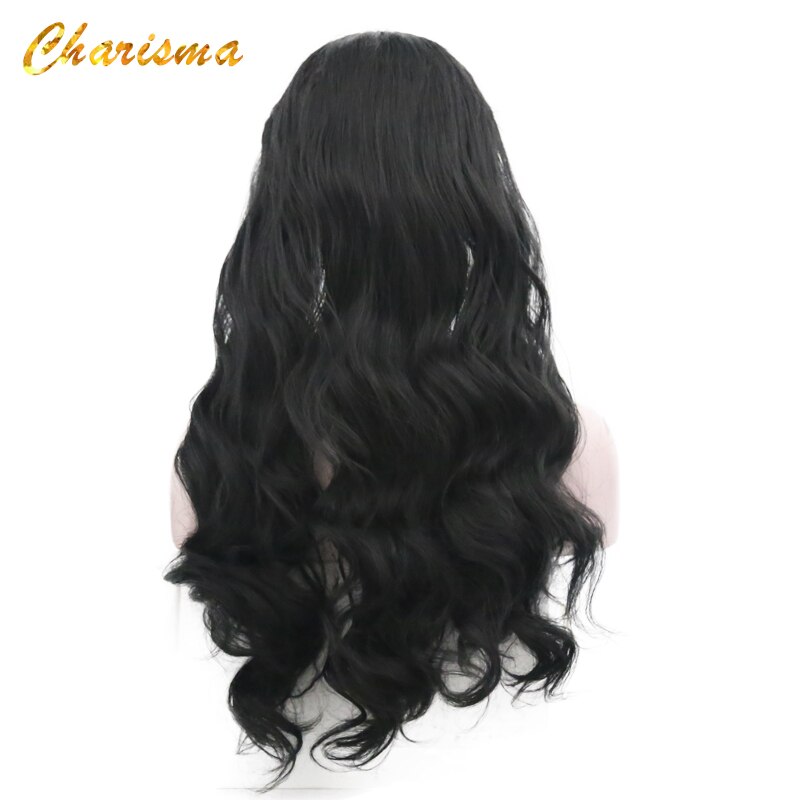 Charisma peruca sintética, peruca de cabelo longo com renda frontal, cor preta, com linha fina natural, para mulheres negras