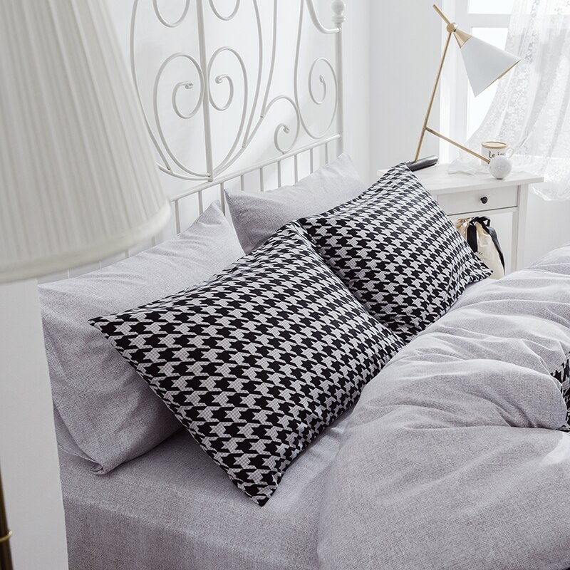 Liv-Esthete Classic Houndstooth Bedding Set Modern Duvet Cover Flat Sheet Pillowcase Double Queen King Bed Linen For Adult