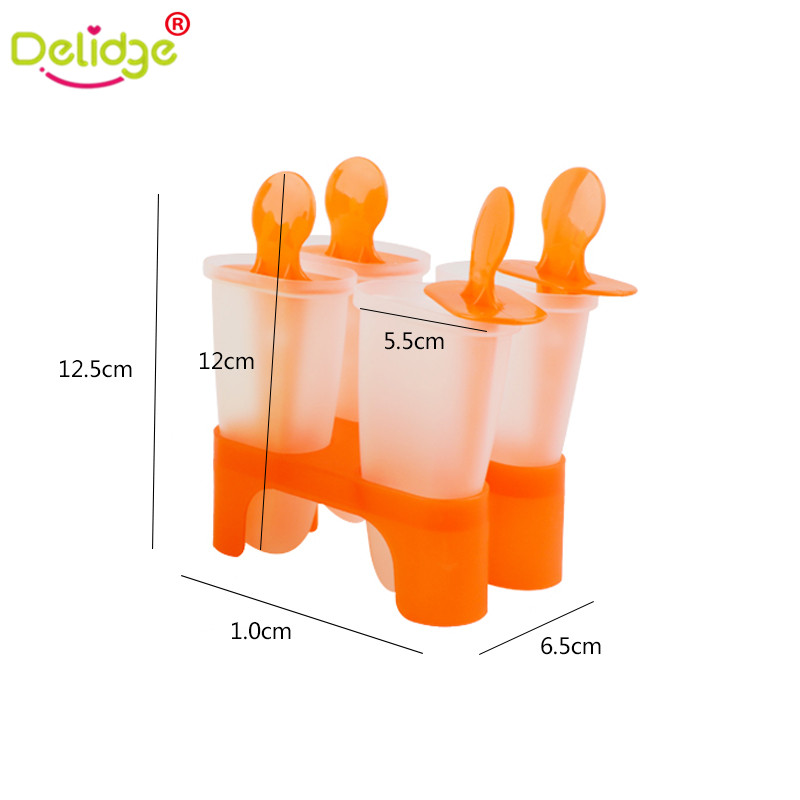 Delidge 1 pc 4 -cellige bevroren ijslollyvorm, voedselveilige plastic ijslollymaker, lollyvorm, schaal, keuken, doe-het-zelf, willekeurige kleur