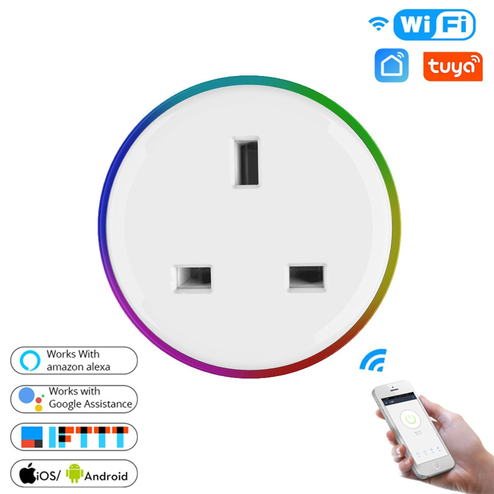 WiFi Smart Plug Outlet Wireless Power Socket Smart Life/Tuya App Remote Control Work with Alexa Google Home No Hub Required UK