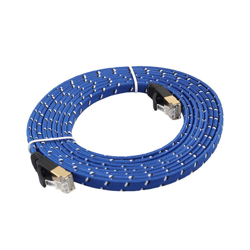 Cat 7 kabel Ethernet płaskie UTP drutu z oplotem RJ45 przewód Lan Cat7 kable sieciowe 10 gb/s 600Mhz dla Router modemu 1m 2m 3m 5m 10m: Blue / 10M