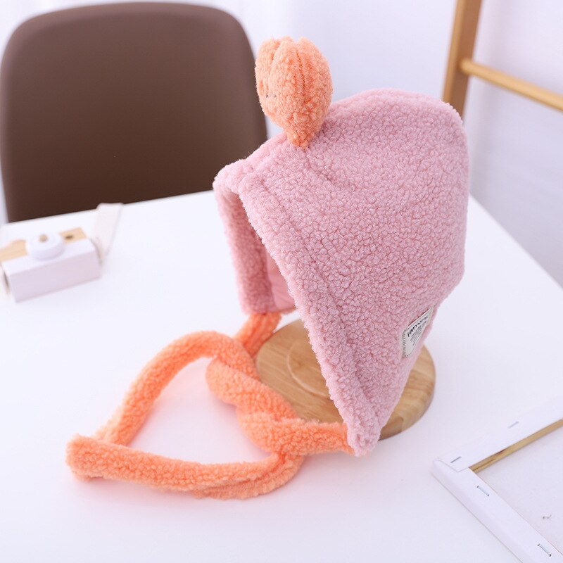 Girl's hat autumn winter ear cap children's scarf hat set foreign style baby lamb cashmere love tie up hat kids hats: 6