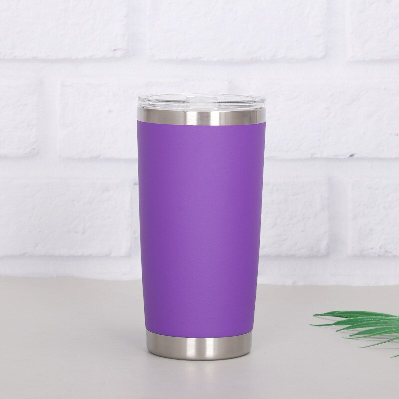 20oz Double Wall Stainless Steel Ice Beer Thermal Cup Vacuum Insulated Tumbler Cold Coffee Travel Mug With Lid: Purple