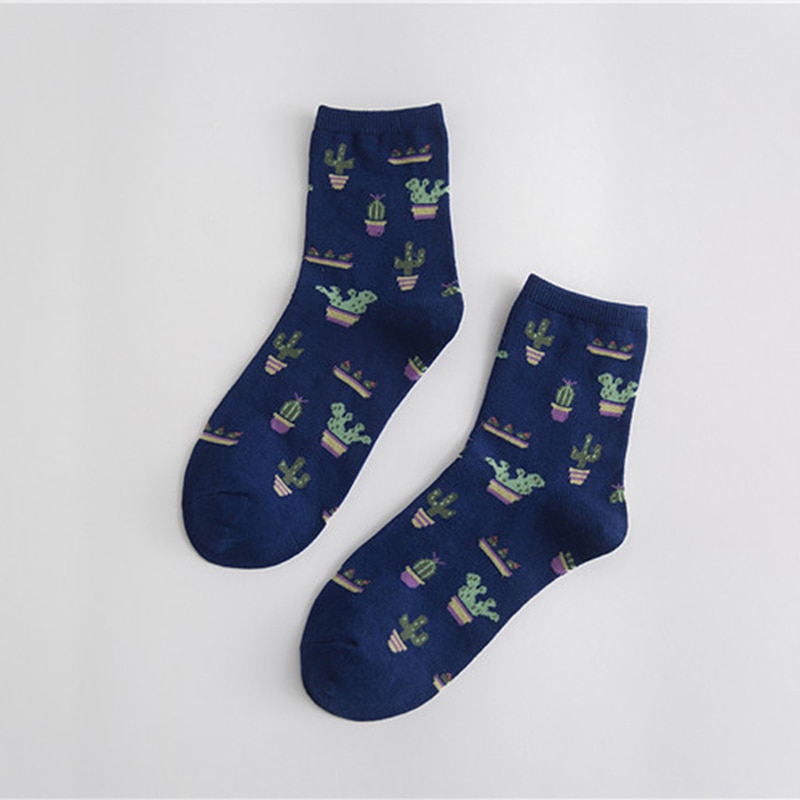 HENGSONG-Calcetines de algodón con de Cactus para mujer, calcetín cómodo, bonito, para deporte de abrigo