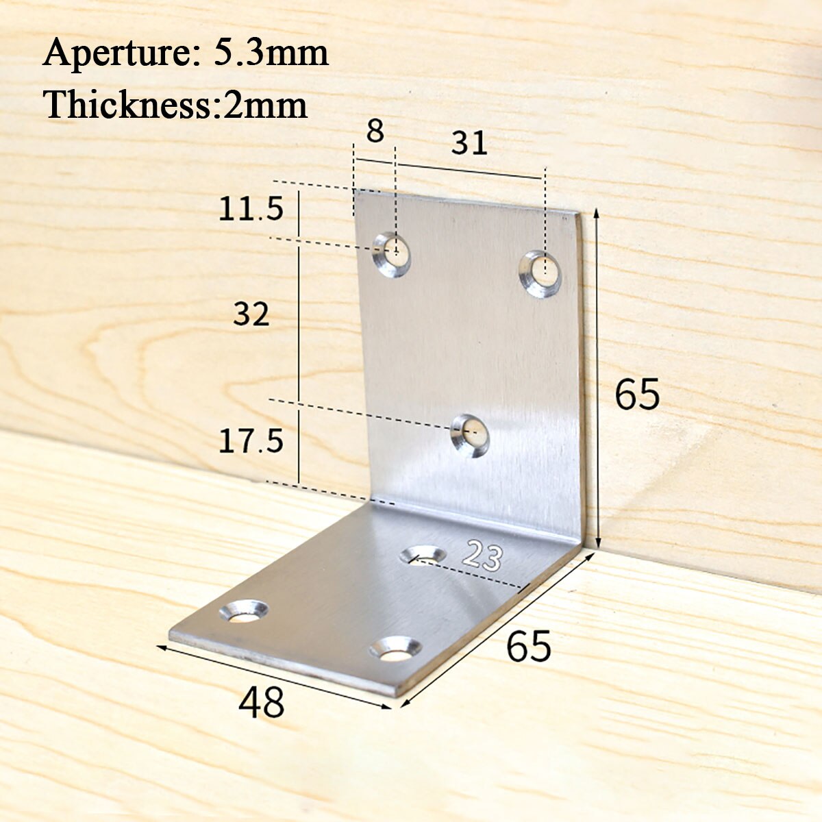 1Pcs Stainless Steel "L"-Shaped Right Angle Triangle Corner Bracket Fixed Reinforced Board Hardware Connection Accessories: 65x65x48x2mm