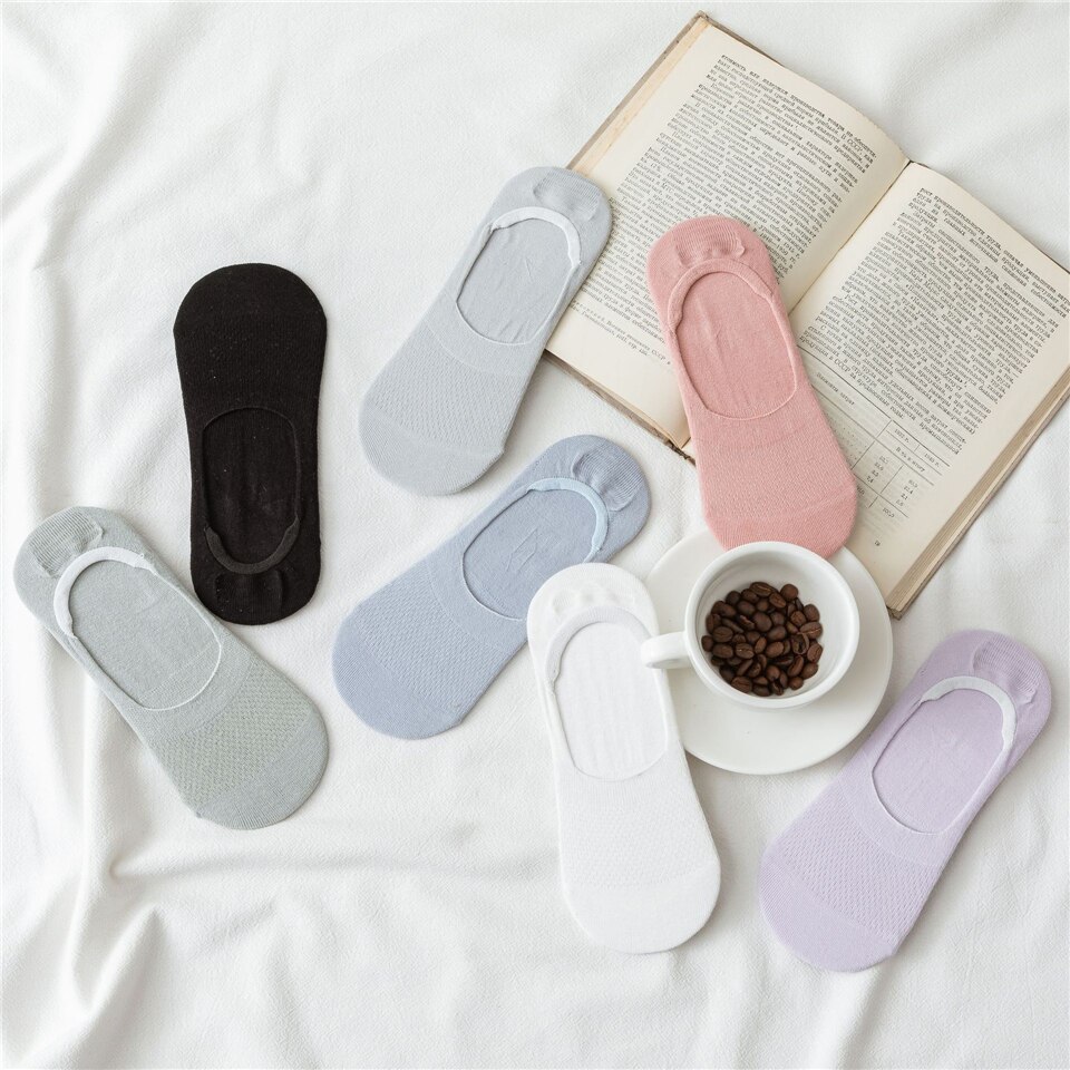 5Pcs Ademende Sokken Vrouwelijke Zomer Effen Kleur Antislip Onzichtbare Sokken Slipper Katoen Boot Sokken Vrouwen Siliconen