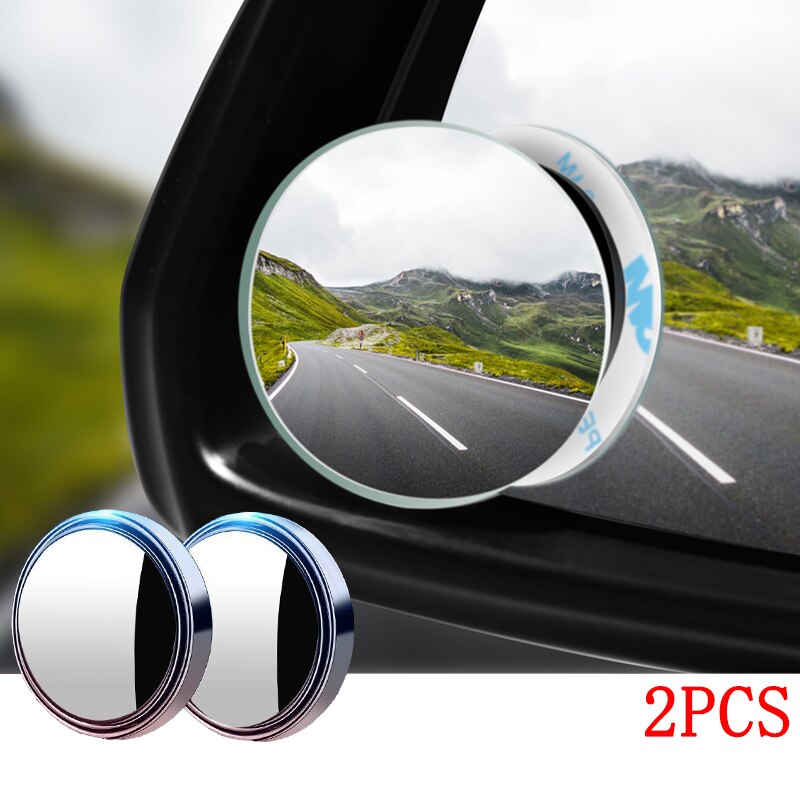 2PCS Car Round Frame Convex Blind Spot Mirror 360 Degree Adjustable Wide-angle Clear Rearview Auxiliary Mirror Driving Safety