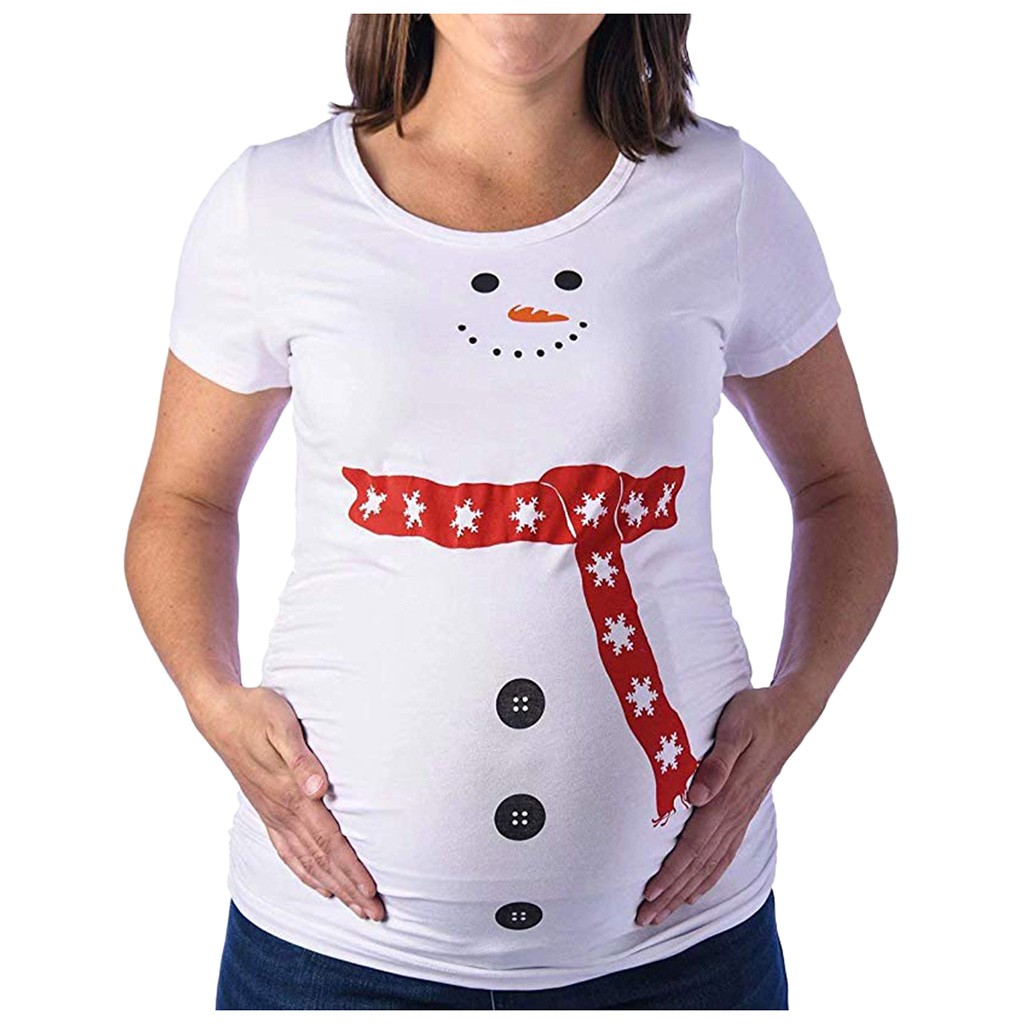 Maternité enceinte t-shirts femmes mignon noël bonhomme de neige dessin animé maternité t-shirts grossesse t-shirt hauts vêtements de noël grande taille