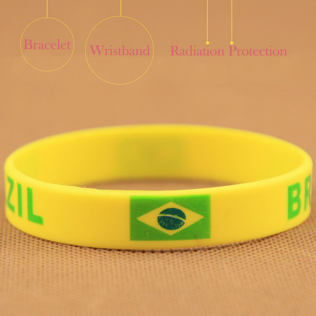 Brand 1pcs Football Fans Bracelet Soccer fan Accessories Football Silicone Bracelet Cheerleading supplies: Brazil