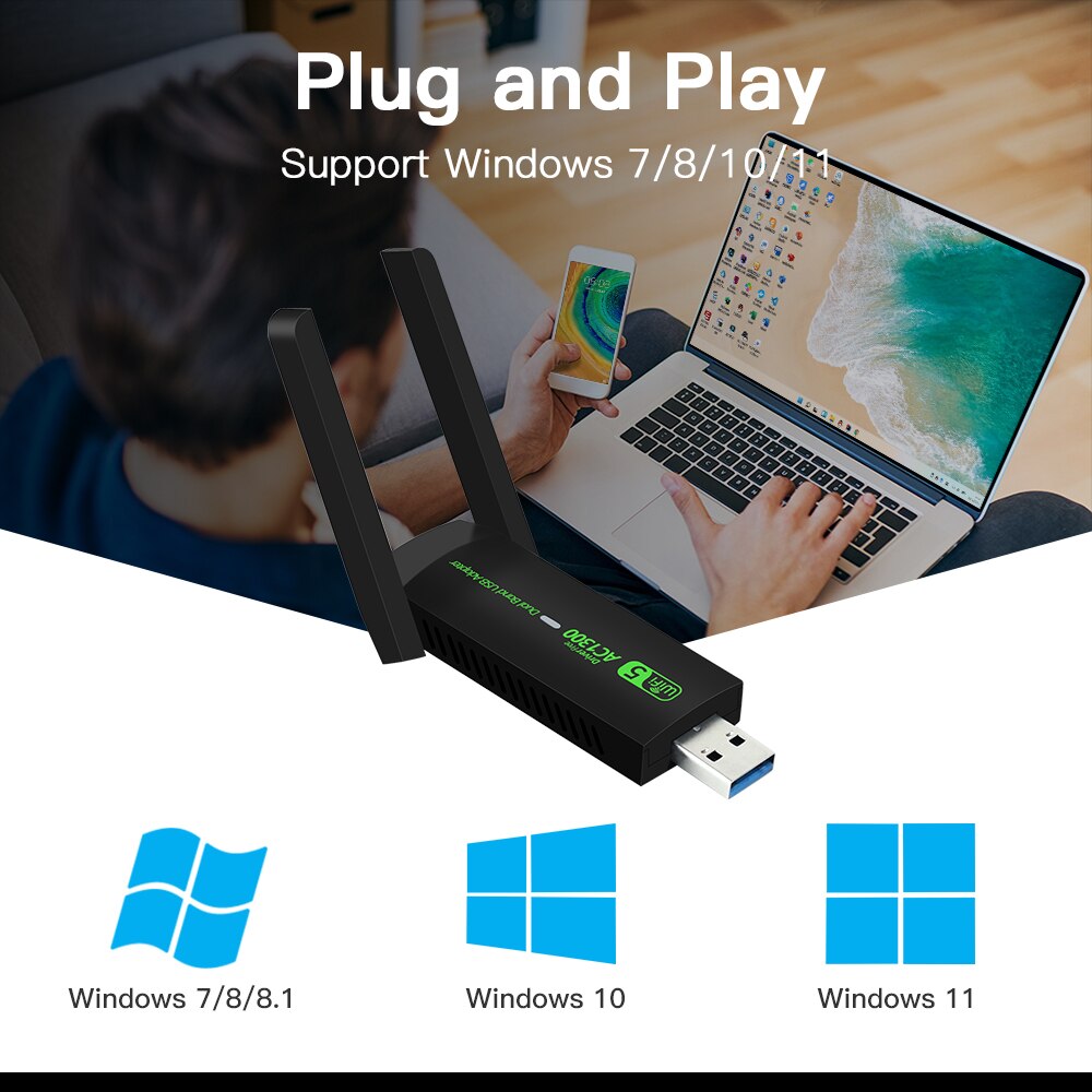 1300Mbps WiFi USB Adapter Dual Band 2,4G/5Ghz Wi-Fi Dongle 802,11 AC Leistungsstarke Antenne Drahtlose Empfänger für PC/Laptop Treiber Kostenloser