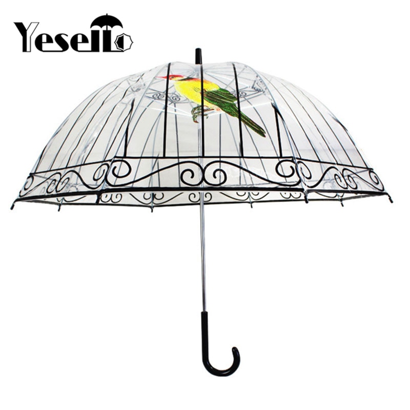 Paraguas transparente de plástico EVA de Yesello, 1 Uds., bonita jaula para pájaros, sombrilla de mango largo, paraguas de burbuja transparente para lluvia para mujer