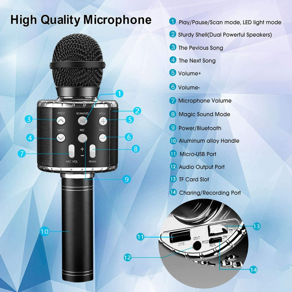 Bluetooth Microphone Wireless Microphone Karaoke Professiona Speaker Handheld Microfone Player Singing Recorder Mic