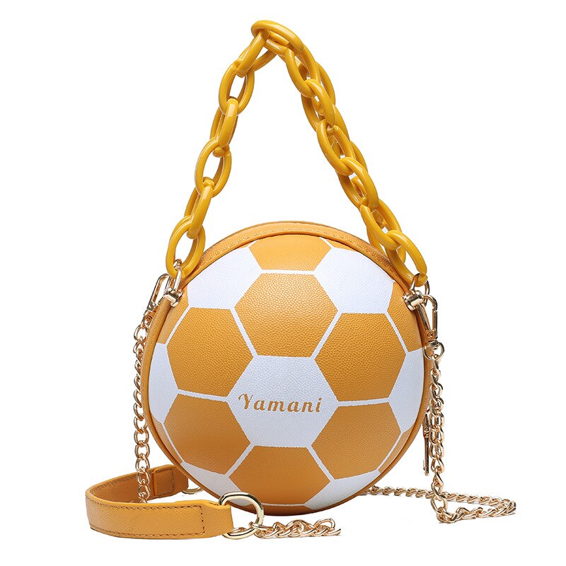 Football Bag Basketball Bag Personality Funny Small Round Bag Handbags For Women Shoulder Bag Leather Messenger Bag: Yellow Football