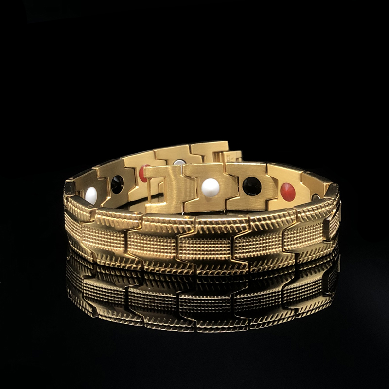 Luxuriöses #39 vergoldetes edelstahl-magnetarmband für herren 1 4 in starken magneten, verstellbar