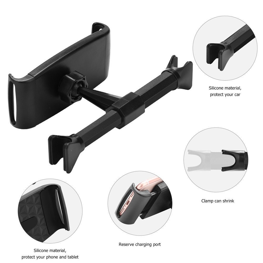Auto Achterbank Hoofdsteun Beugel 360 Graden Verstelbare Autostoel Telefoon Houder voor ipad pro 11/ipad stand houder voor ipad autohouder: Black