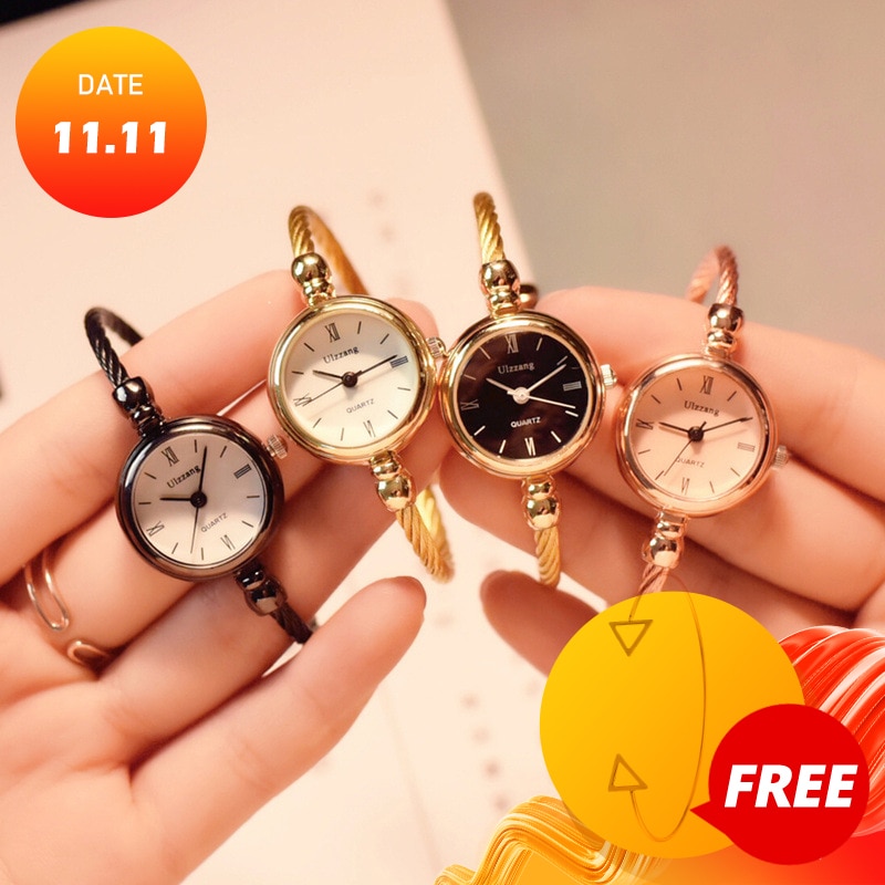 Kleine Gouden Armband Luxe Horloges Rvs Retro Dames Quartz Horloges Casual Vrouwen Jurk Horloge