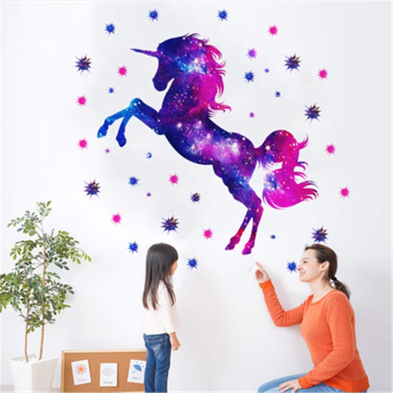 Stars Outer Space Unicorn Wall Stickers For Kids Rooms Baby Girls Room Home Decor Children Bedroom Nursery Wall Decal Stickers