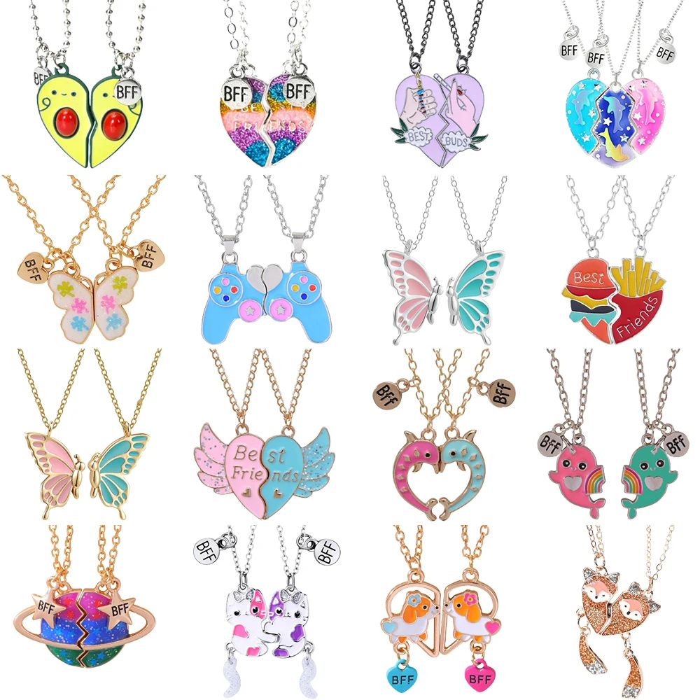 Süße Katze Herz Magnet Halsketten für Frauen Mädchen Kawaii Beste Freunde Neko Hündchen Ebene Anhänger Kette BFF Freundschaft Schmuck