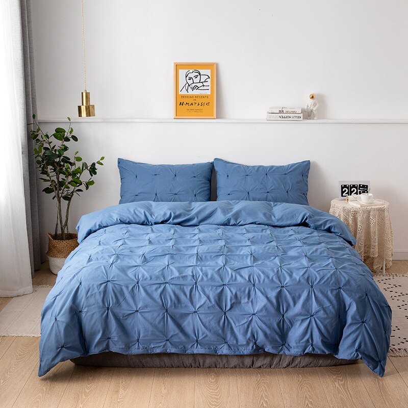Grå svart dynetrekk sengetøy sett solid sengetrekk klype fold kunstverk enkelt queen king size 3 stk med putevar