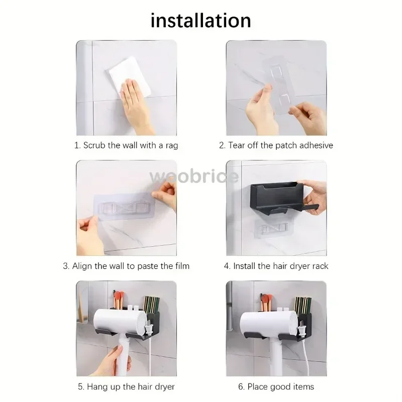 Estante para secador de baño, estantes de pared, soporte para secador de pelo, caja organizadora para ducha, soporte para soplador de inodoro, artículos de baño