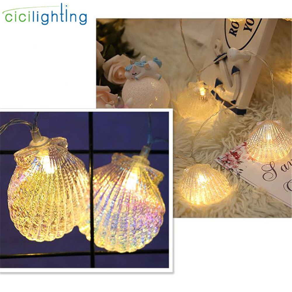 Teenageværelse dekoration guirlande led string lys aa batteri farverig shell led fe lys til jul bryllup fest indretning lampe