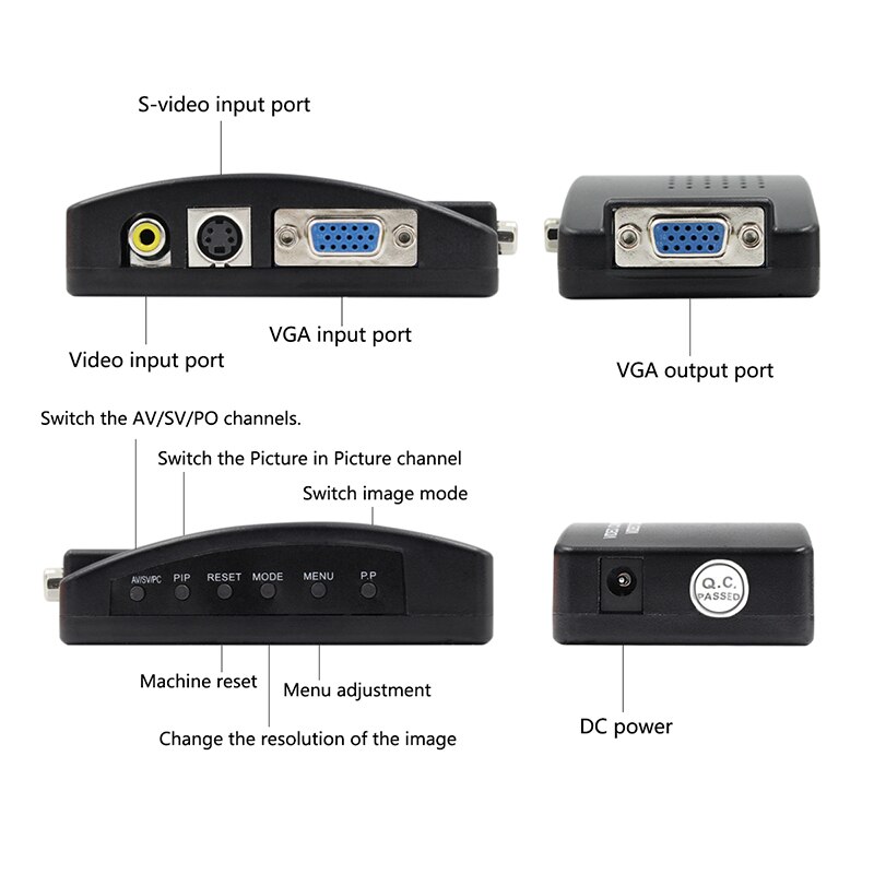 AV RCA naar VGA Converter Composite S-video Signaal Adapter Ondersteuning 3D met VGA Loop voor Monitor Computer STB DVR
