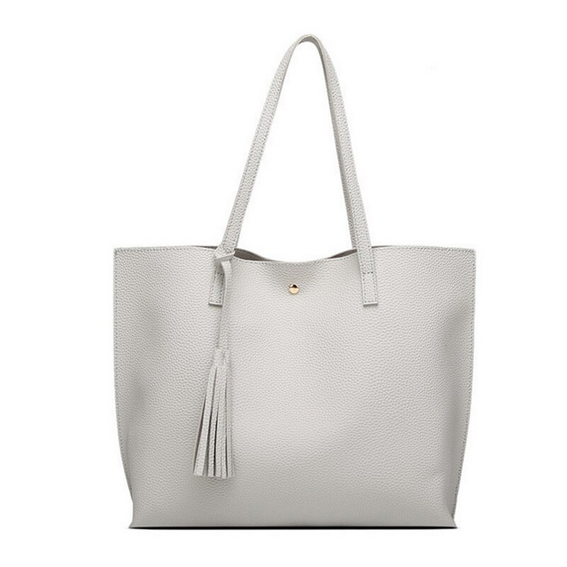 Luxe Vrouwen Schoudertas Zacht Leer Tophandle Tassen Dames Kwastje Tote Handtas Vrouwen Handtassen: Light Grey