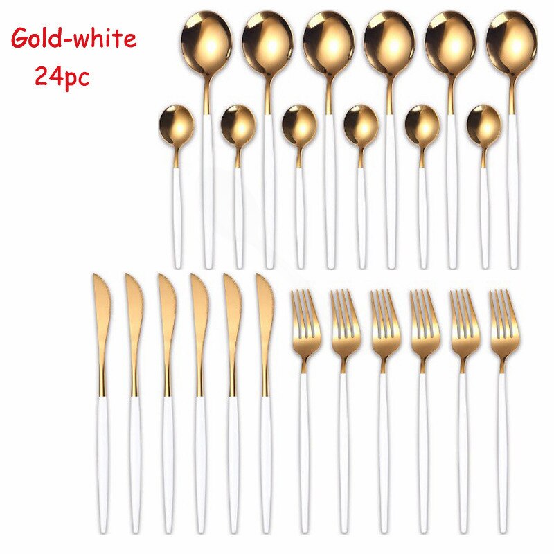 Vaisselle inox ensemble de couverts 24 pièces or Rose ensemble de couverts fourchette cuillère couteau doré ensemble de vaisselle coffret directe: white gold