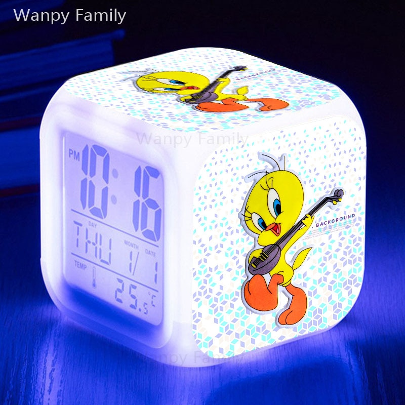 Very Lovely Tweety Alarm Clock 7 Color Glowing LED Multifunctio Digital Alarm Clock Big screen Touch Sensing Flash Watches Clock: Red
