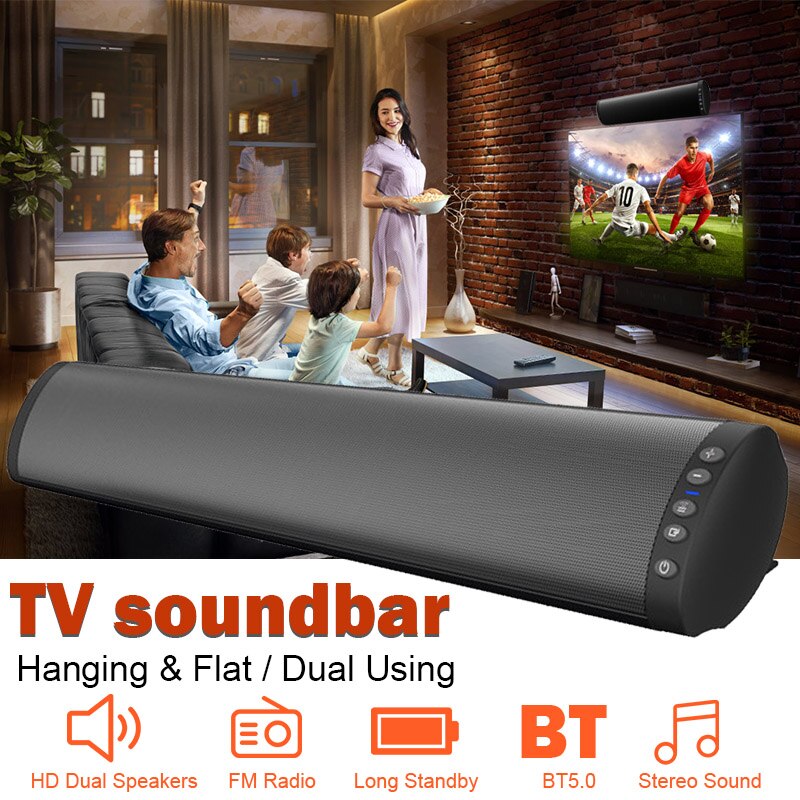 20W Bluetooth 5.0 FM Soundbar Wireless Speaker Home Theater Column Surround Sound System Stereo Wall-Mounted Speaker