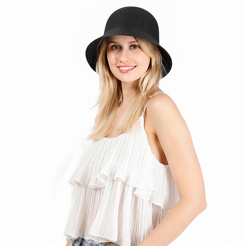 Boho strand rejse bucket cap kvinder sommer sol hat cloche stråhat vintage solid floppy panama hat