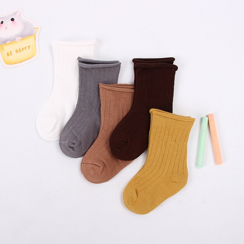 5Pcs Dikker Baby Sokken Peuter Meisjes Jongens Gebreide Floor Sokken Lente Herfst Warm Solid Losse Curling Rand sok: Boys / 7-9 Years