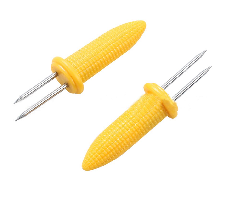 2 st majsgafflar hållare i rostfritt stål grillspett gaffel hund frukt dessert tårta gaffel porslin köksprylar grillverktyg: 2 majsgaffel