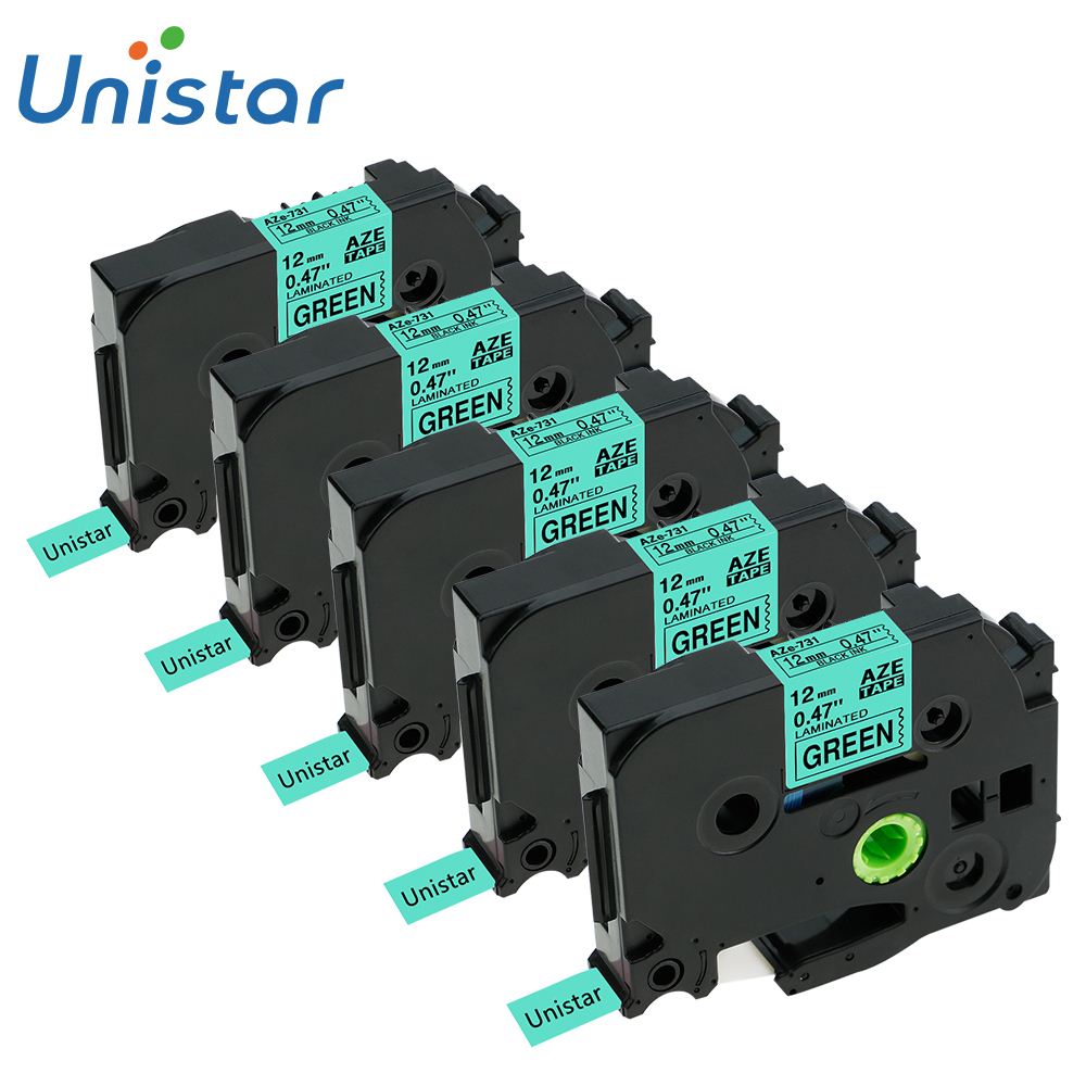 Unistar 5 Pcs Tze 231 TZ231 Compatibel Brother P-Touch Tze Tape 12 Mm Combo Set TZe231 431 531 631 741 Multi Kleuren Label Maker: Black on Green