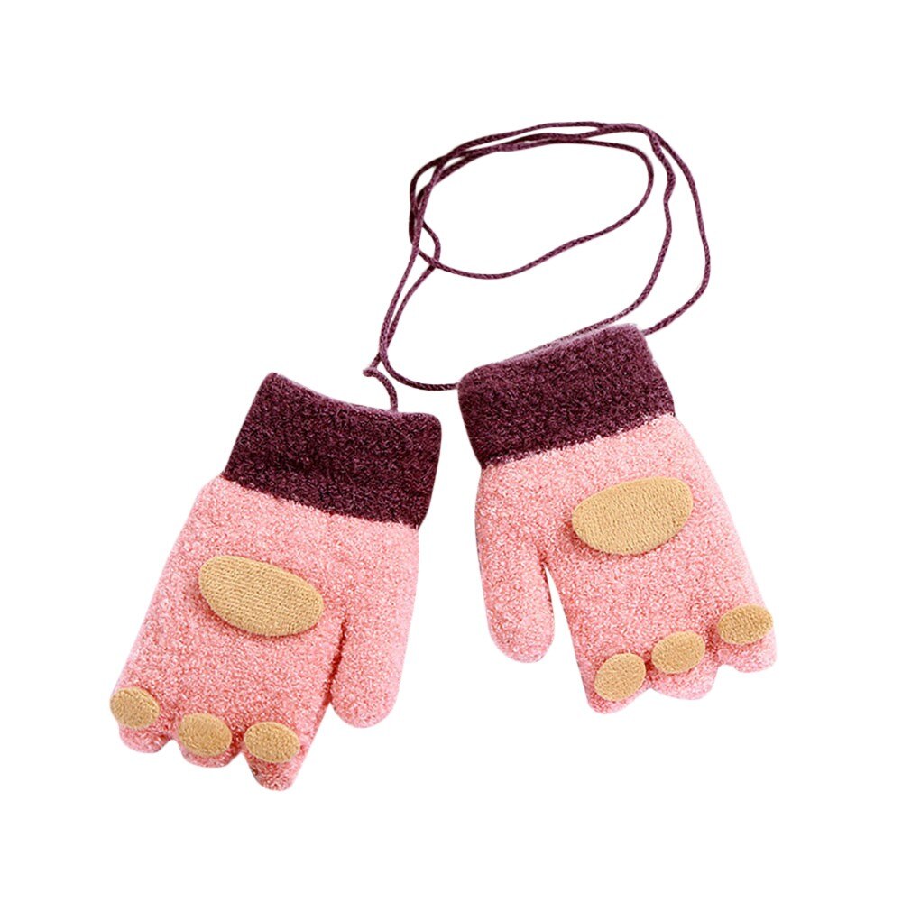 Children Cartoon Patchwork Gloves Children Kids Winter Cartoon Fingerprint Patchwork Keep Warm Mittens Gloves Детские Перчатки: Beige
