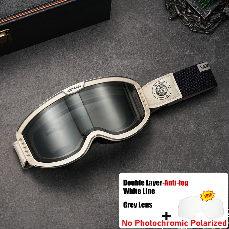 Vozapow Motorcycle Goggles Photochromic 3 IN 1 Retro Cycling Sunglasses Anti-Fog Windproof Polarized Motocross Riding Glasses: Yellow