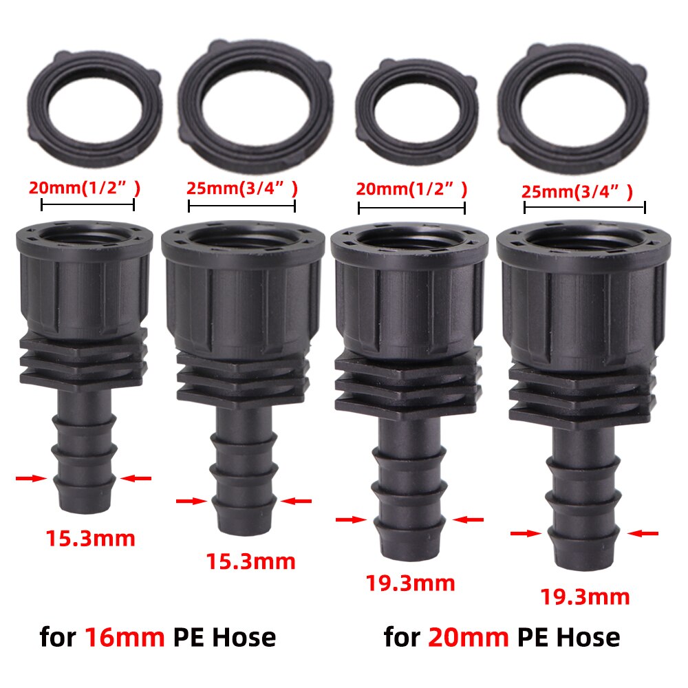 4PCS 1/2" 3/4" Male Female Thread Connector to 16/20/25mm Barb Adapter PE Tubing Joints Garden Drip Irrigation Coupling Fittings