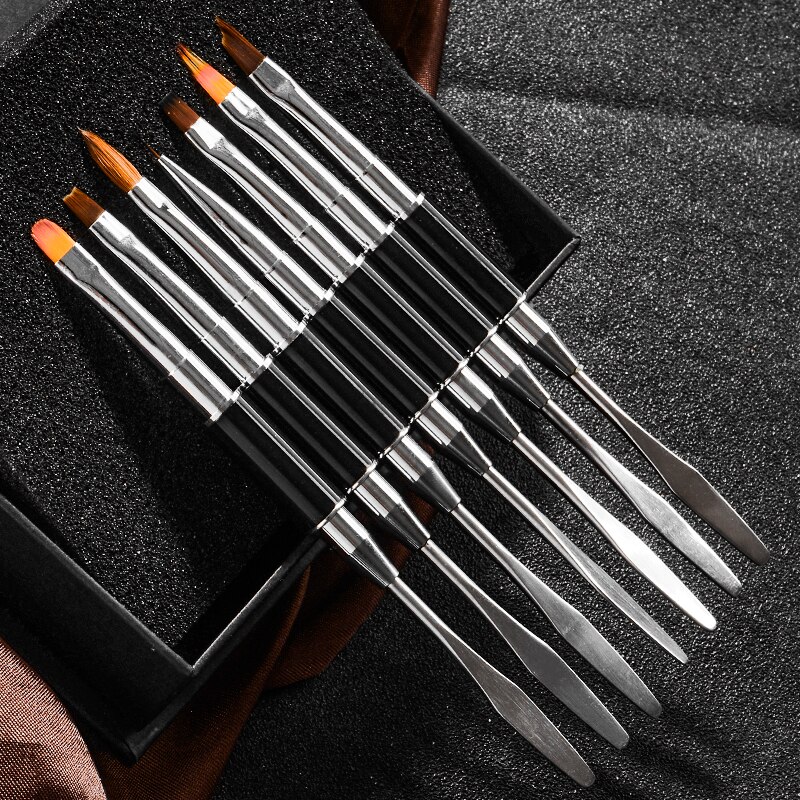 Voldoen Over Dual Head Nail Art Acryl Poly Uv Nagel Gel Tekening Pen Brush Uv Gel Verwijdering Spatel Stok manicure Tool