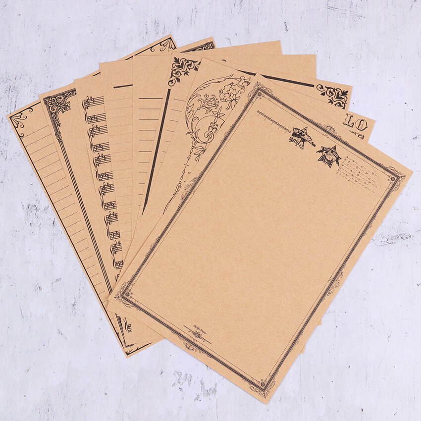 8PCS Vintage Letter Paper Kraft Paper 8 Pattern Letterhead Romantic Love Letter Paper Student Stationery Supplies