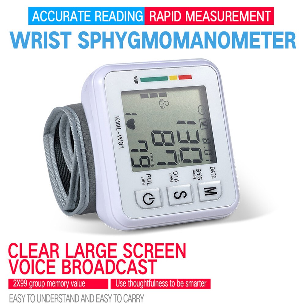 Dispositif portatif automatique de sphygmomanomètre de poignet d'affichage à cristaux liquides de fréquence de battement de coeur mesure le tonomètre de pression