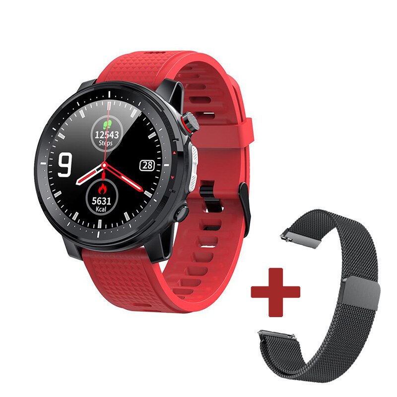 696 l15 360 x 360 pixels smart watch herre pulsmåler armbånd blodtryk vandtæt sport smartwatch armbånd: Rødt silica bk stål