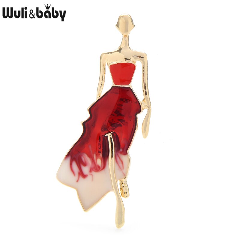 Wuli & Baby Enamel Beauty Jurk Lady Broches Vrouwen Unisex 4-Kleur Model Figuur Party Office Broche Pins: red