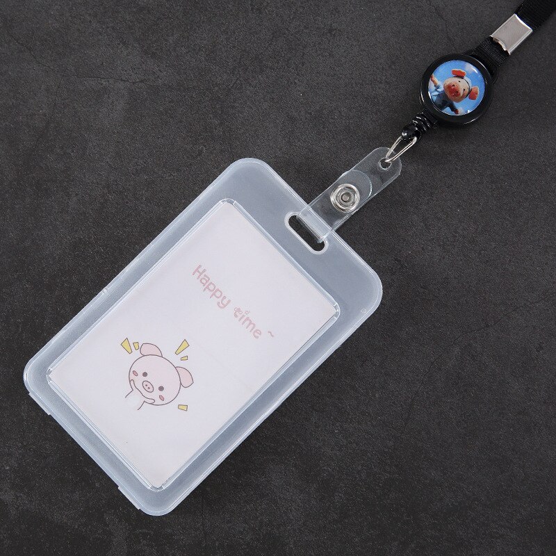 1PCS Cartoon PVC Student School Bus ID Creidt Card Holder Bag Case Nurse Doctor Office ID Name Bank Card Cover With String: a