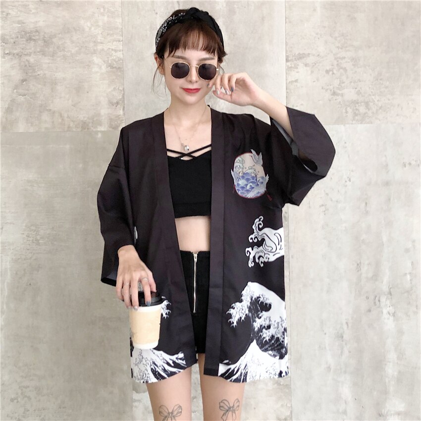 Japanese Style Asian Kimono Haori Traditional Print Summer Thin Coat Japan Sequence Kimonos for Women